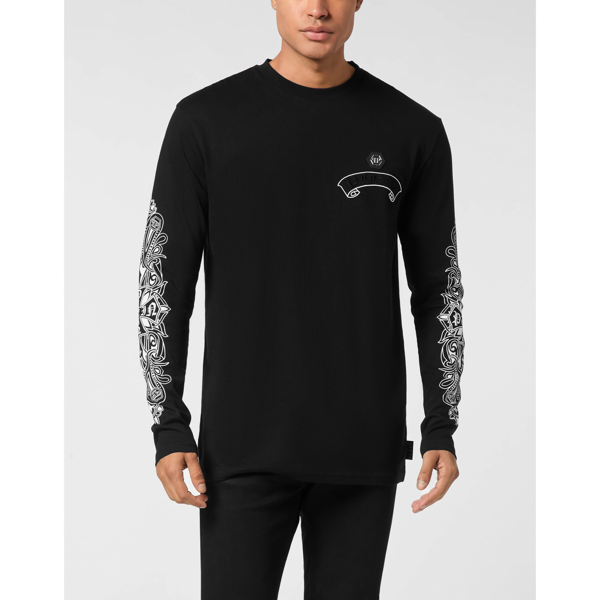 PHILIPP PLEIN T-Shirt Round Neck Ls CHROME