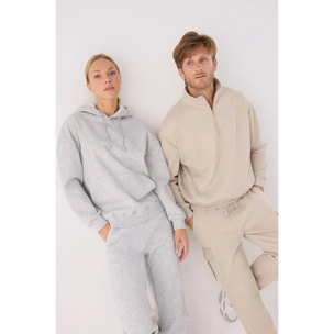 Sudadera deportiva hombre afelpada semi cremallera beige