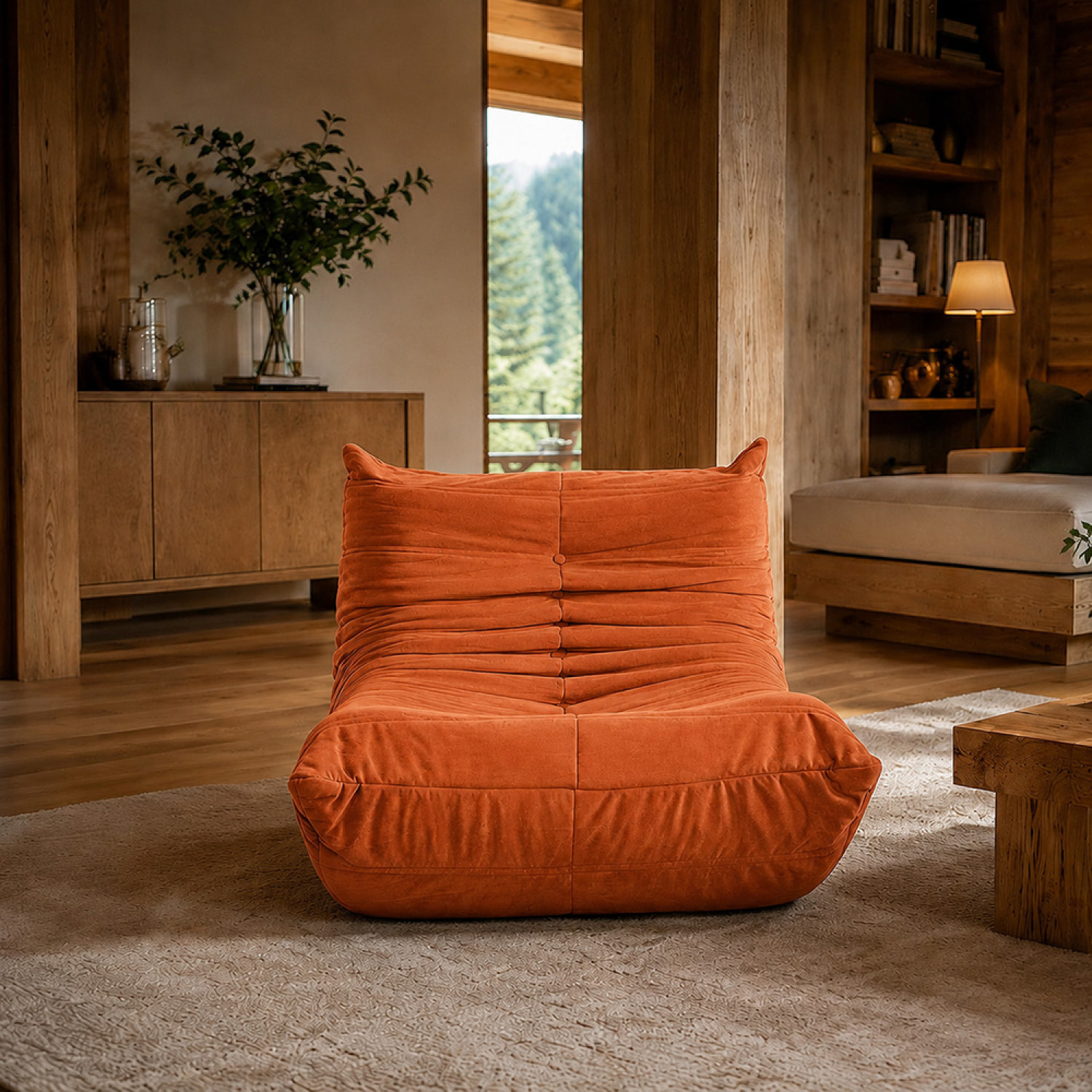 Fauteuil compressé en velours terracotta ALBA