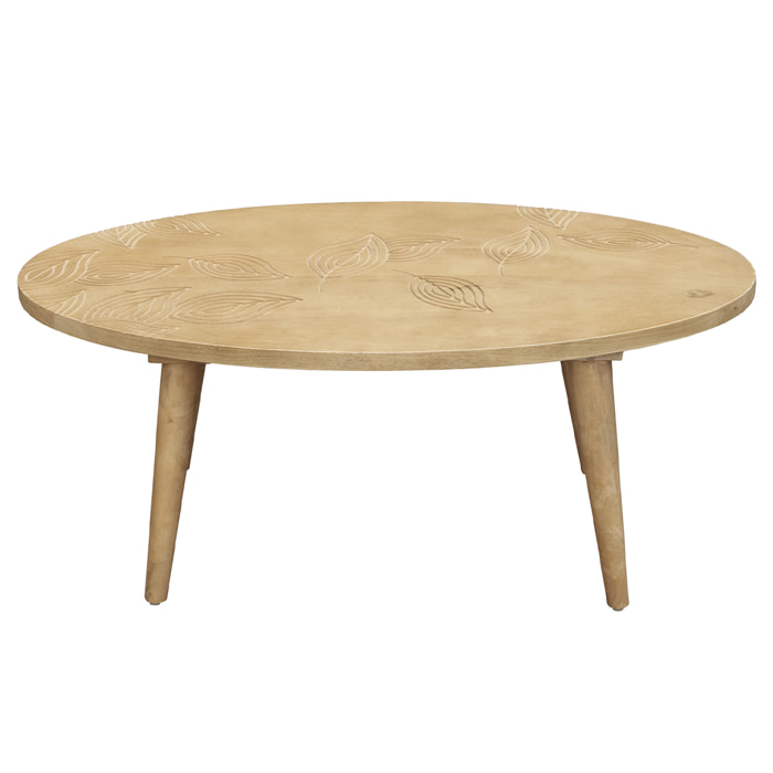 Table basse ovale ethnique bois manguier massif gravé L100 cm KAFFIR
