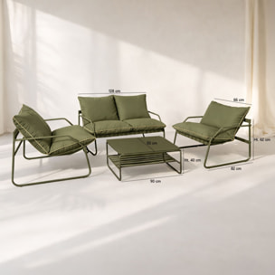 Salon de jardin 4 places en acier et tissu kaki LUIGI