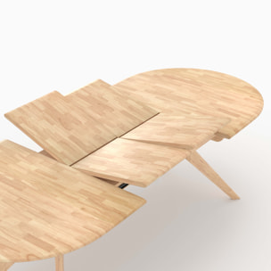 Table extensible en bois d'hévéa massif clair 6 à 10 personnes - Oli