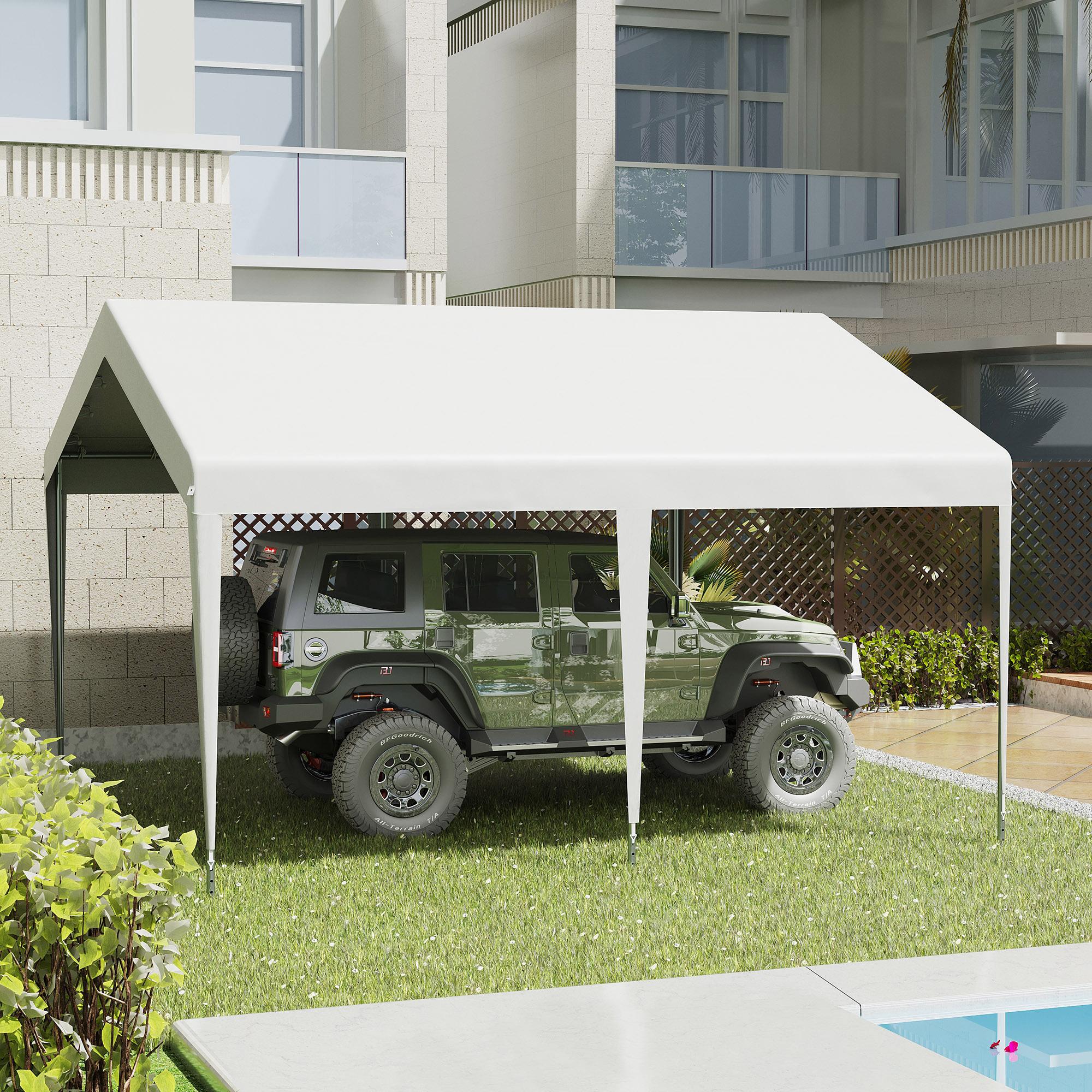 Carpa Garaje para Coche 4x4m Gazebo de Jardín con Accesorios para Fiestas Blanco