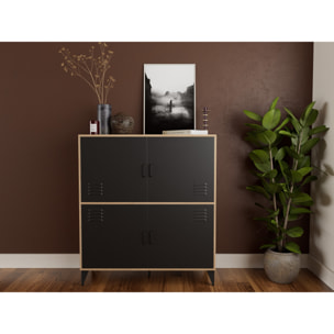 Tribeca - buffet haut - effet bois et métal noir - 2 portes - 100x112 cm - Bois / Noir