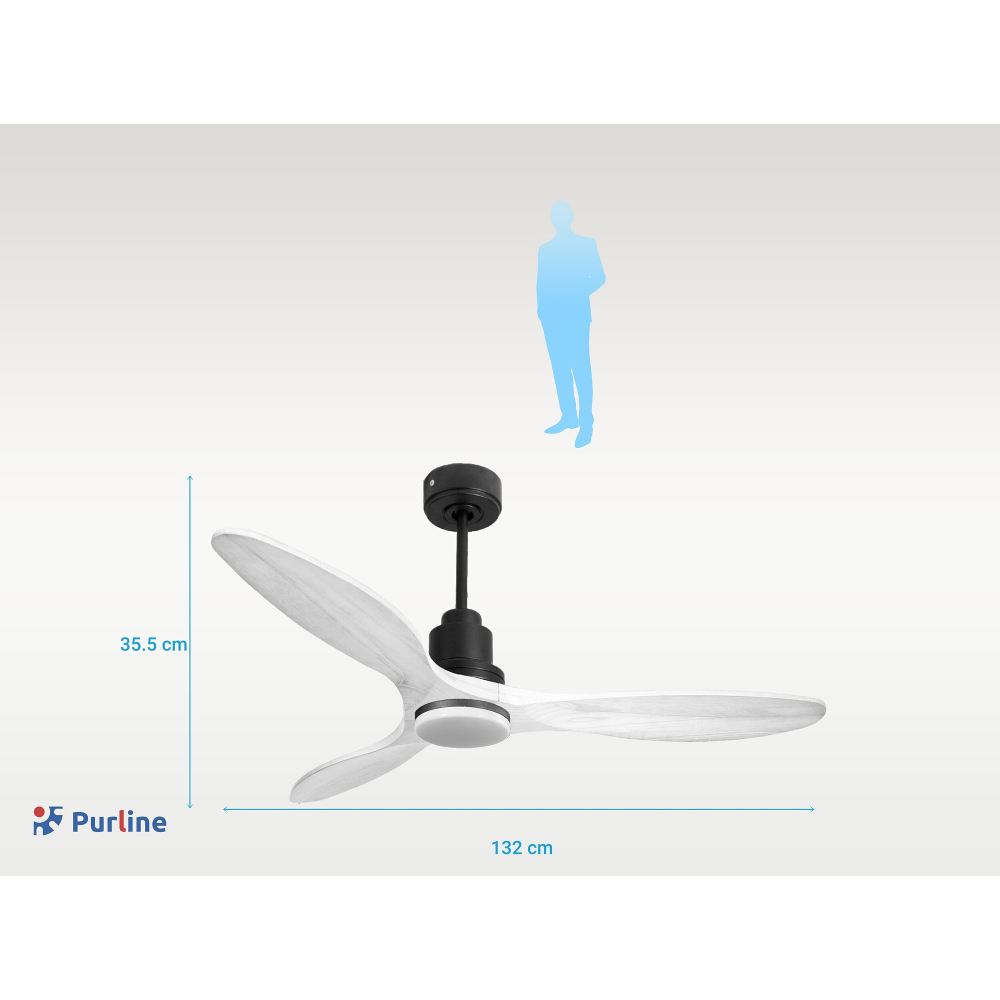 Ventilador de techo Modo Invierno/Verano Termostato Dimable Wifi Motor DC Techos Inclinados Mando a Distancia Luz tres tonos Hypersilence Memoria Vendible Shopify (AUTOMATICO) SantoriniD132C04LED64631 PURLINE