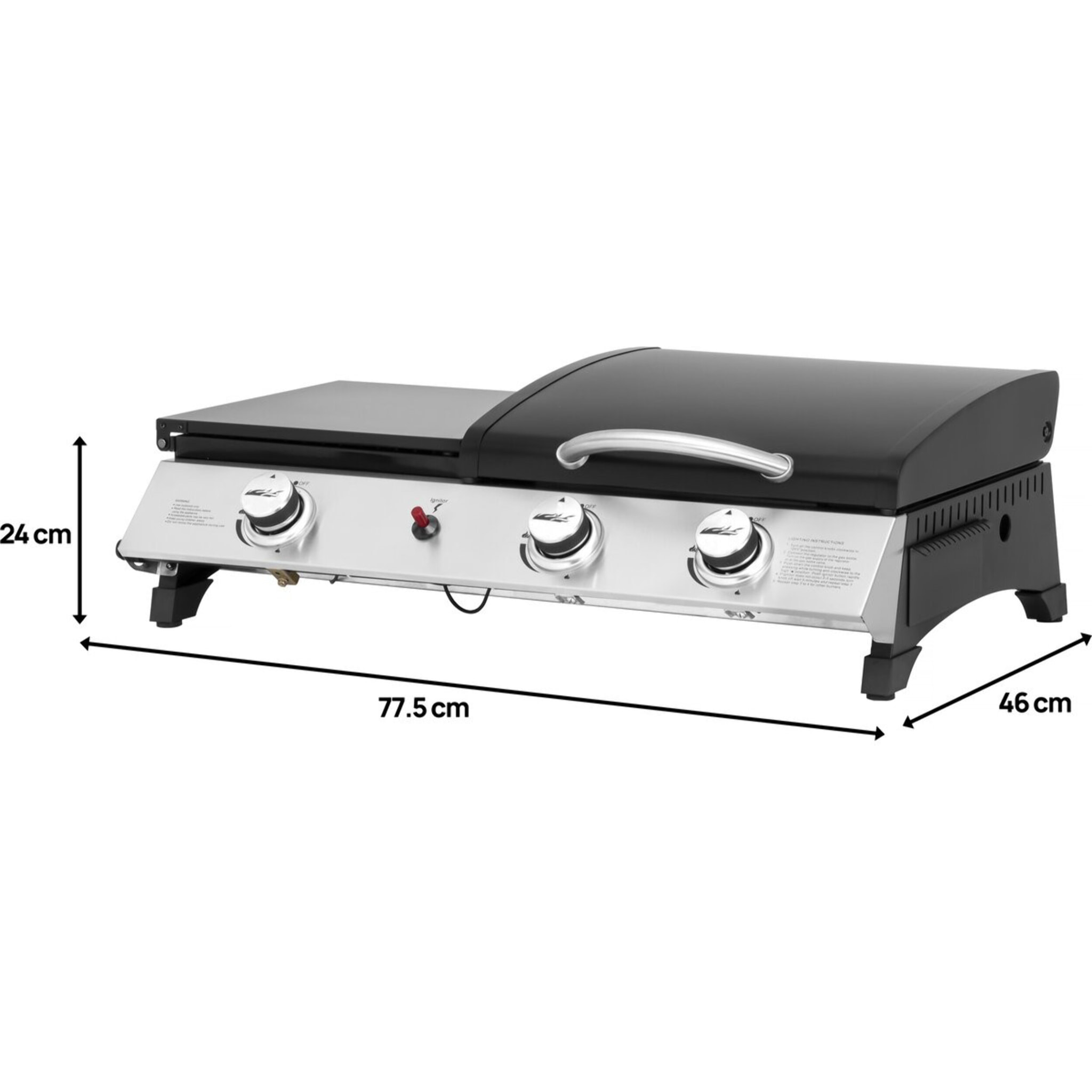 Plancha gaz avec couvercle "Rasio" - 7.5 KW - 3 brûleurs - Noir