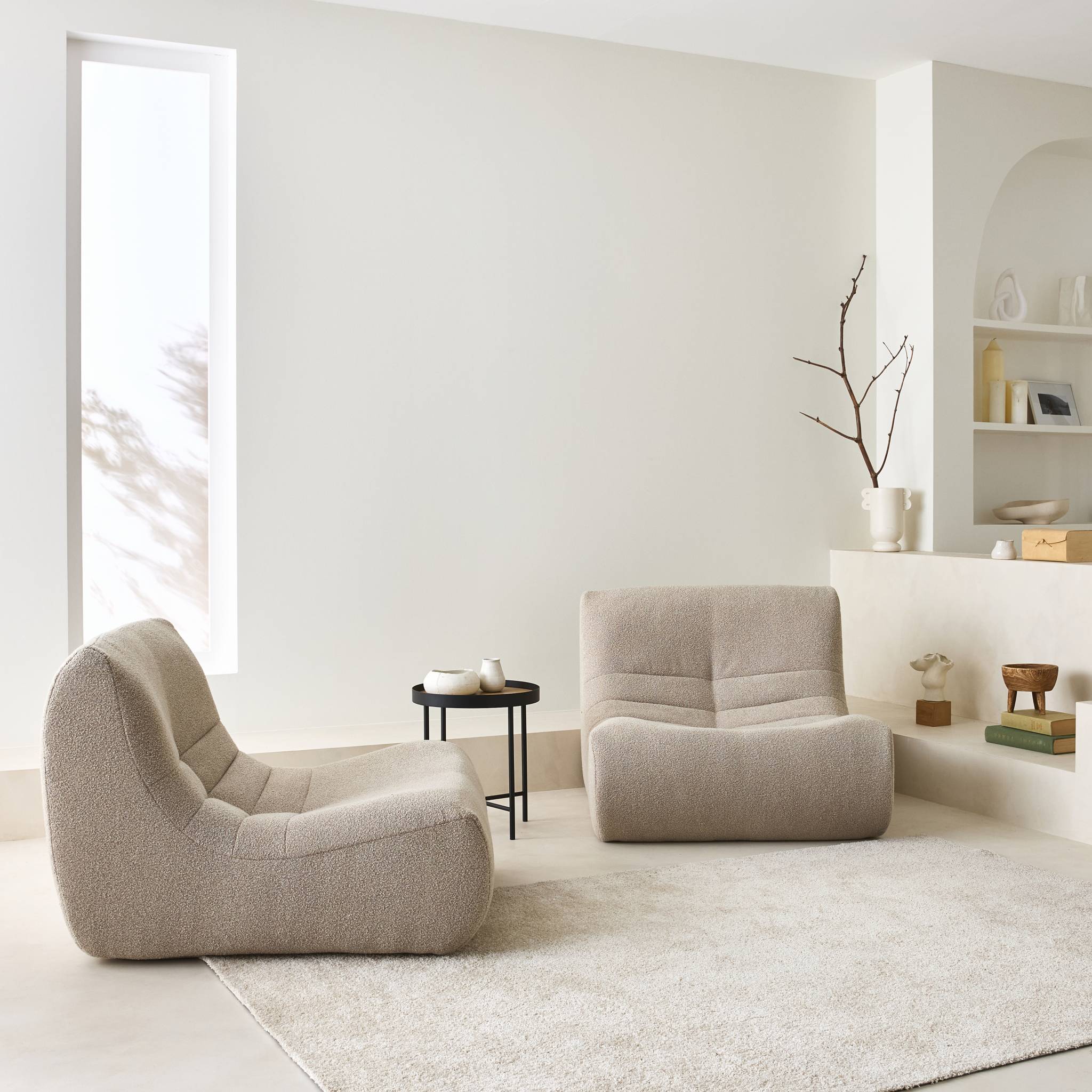 Lot de 2 fauteuils chauffeuses en bouclette texturée beige style contemporain 1 place
