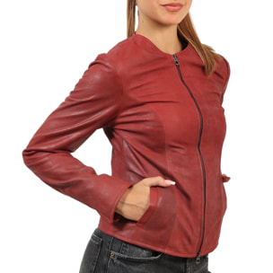 Giubbino in pelle di vitello rifinizione dakota bordeaux-Slim Fit