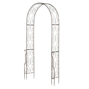 Arche de jardin arche à rosiers style fer forgé dim. 120L x 30l x 226H cm métal époxy noir vieilli cuivré