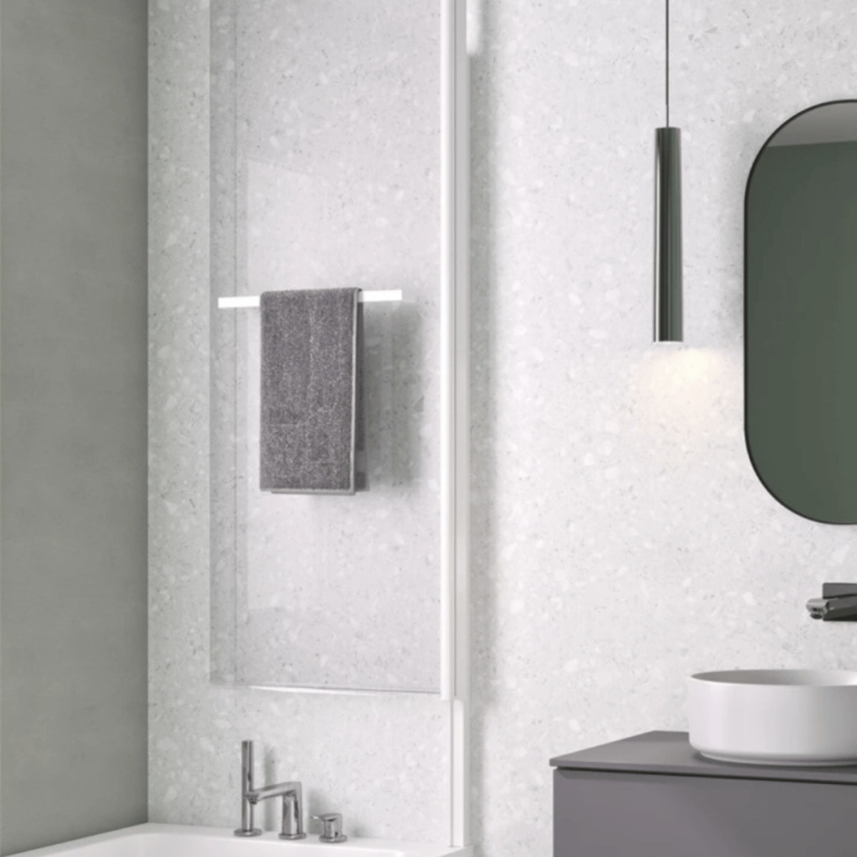 Pare bain relevable et pivotant 75x150cm KINEDO Columba 1 volet réversible avec porte serviette blanc