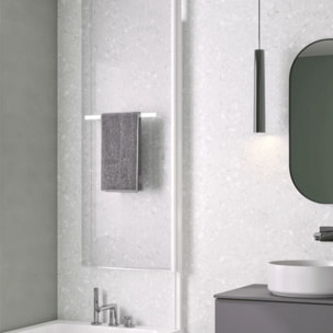 Pare bain relevable et pivotant 75x150cm KINEDO Columba 1 volet réversible avec porte serviette blanc