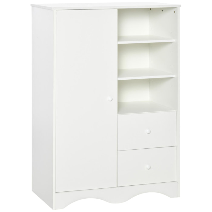 Armoire - meuble multi-rangements - placard porte 5 étagères, 3 niches, 2 tiroirs - panneaux de particules blanc