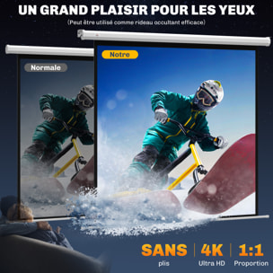 Écran de projection motorisé home-cinéma format 1:1 85 pouces 4K HD avec télécommande blanc noir