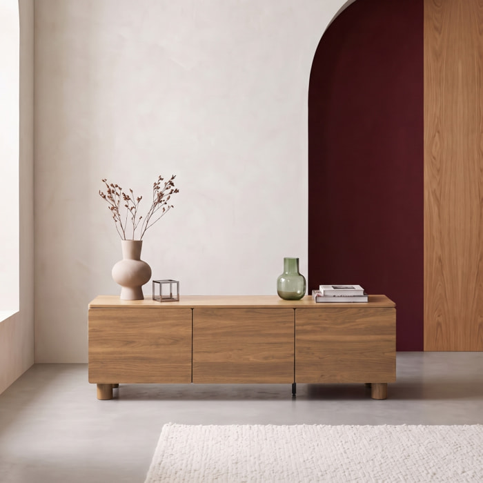 Meuble TV décor bois 3 portes 140cm AYANA
