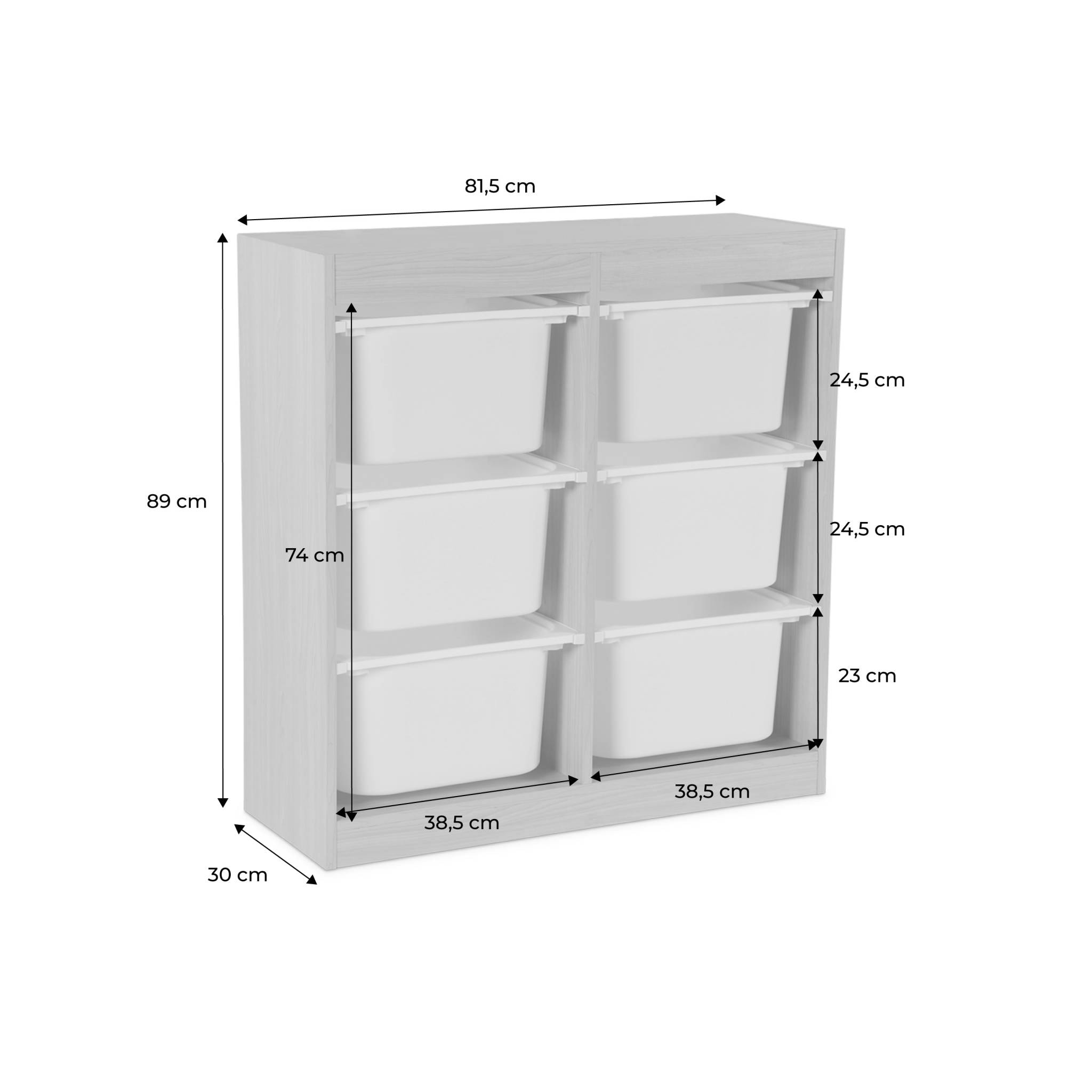 Meuble de rangement enfant. naturel. 6 bacs de rangement en plastique