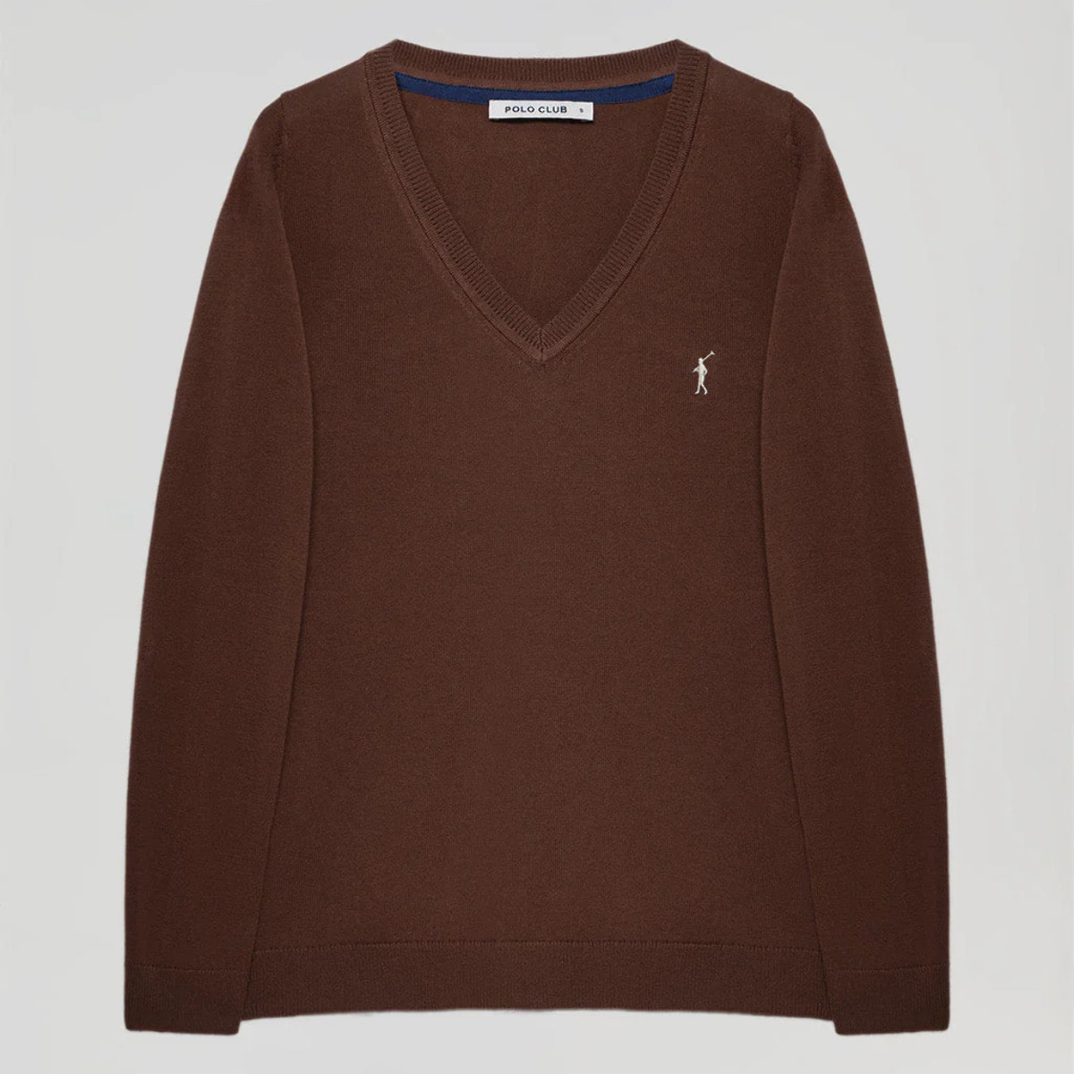 Maglione marrone in maglia basic con collo a V e logo Rigby Go