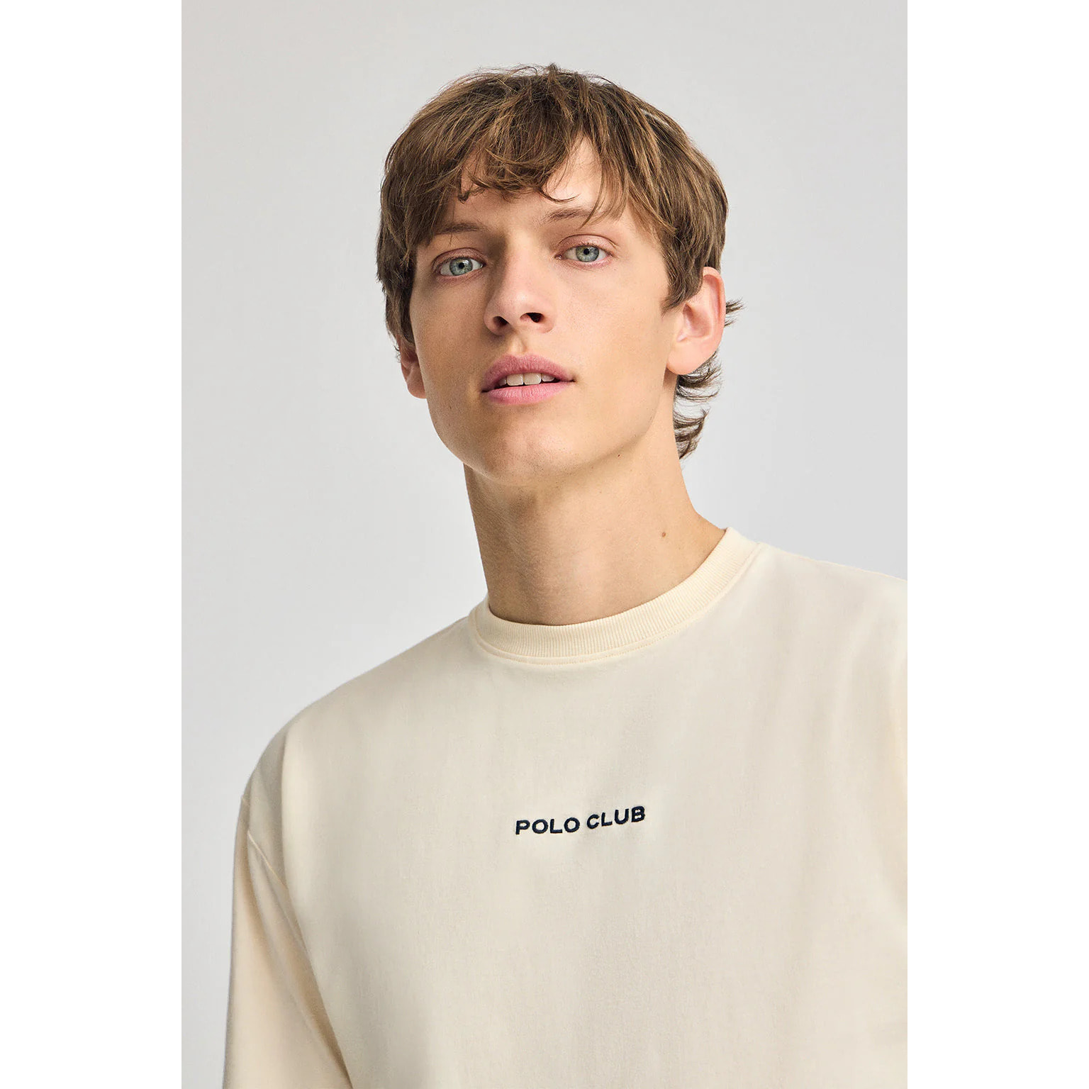 Maglietta ecrù con scollo rotondo e stampa nautica