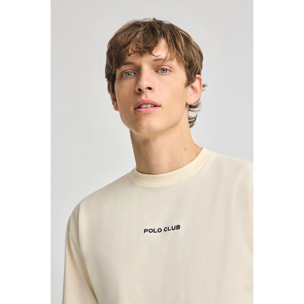 Maglietta ecrù con scollo rotondo e stampa nautica