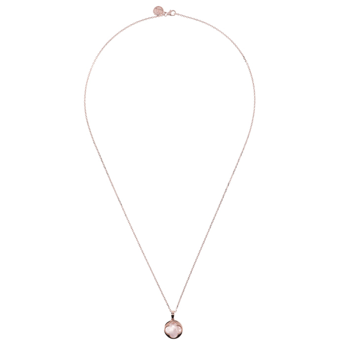 Collana con Quadrifoglio Grande in Pietra Naturale Madreperla Rosa