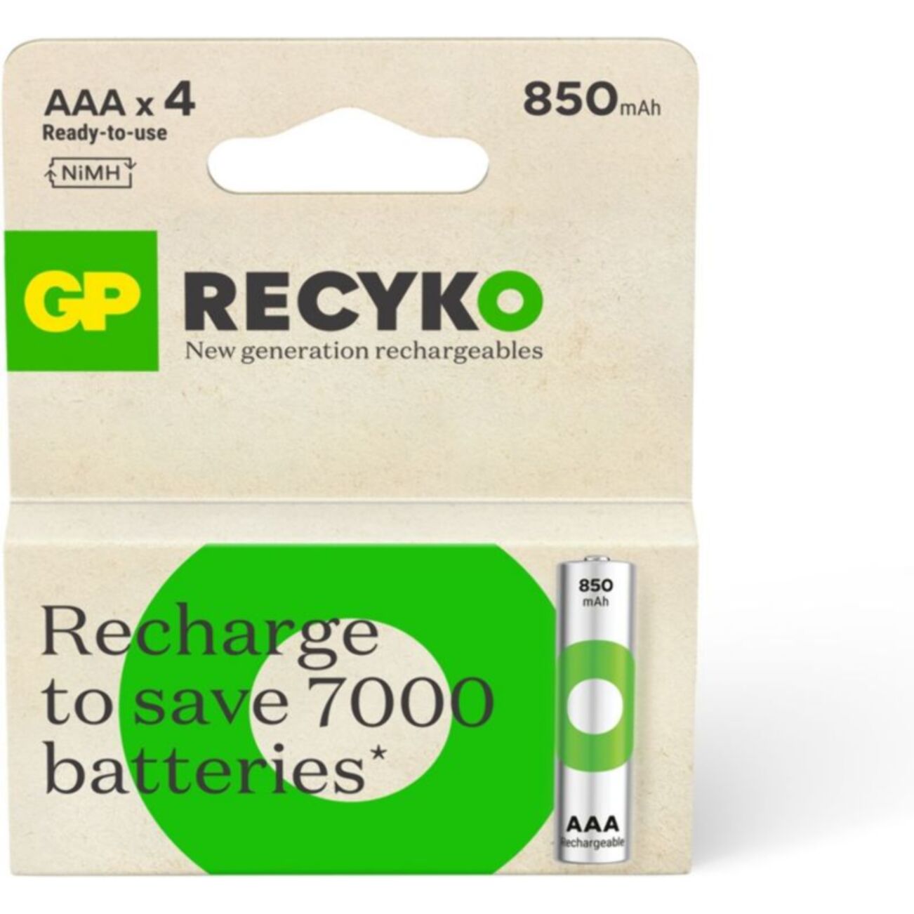 Pile rechargeable GP AAA ReCyckO lot de 4 850mAh