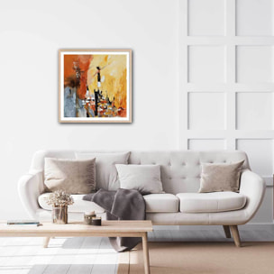 Affiche abstraite terre d' ocre et de sienne Affiche + cadre en bois - Chêne