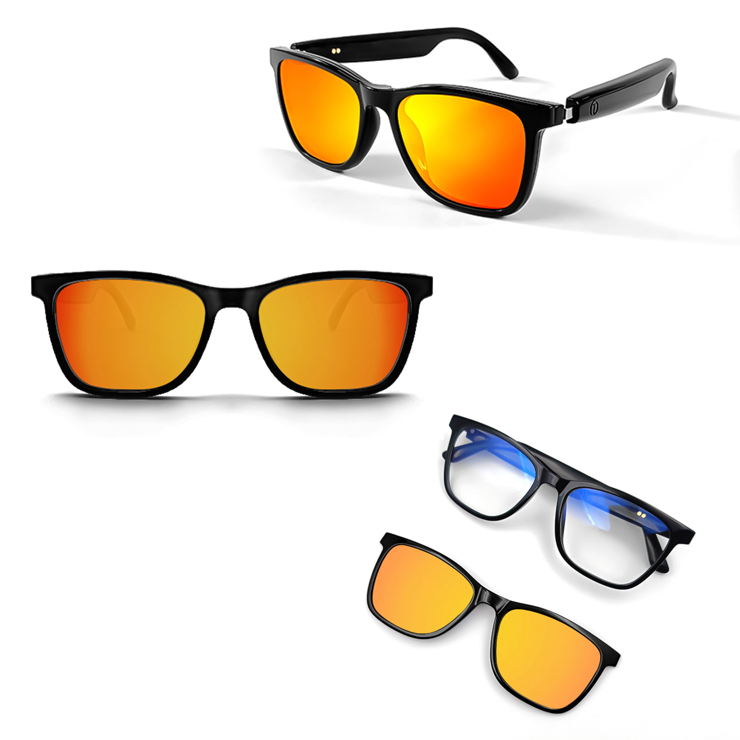 Gafas inteligentes GS05, llamada bluetooth, asistente de voz, control remoto de la cámara, lentes de sol magnéticas.