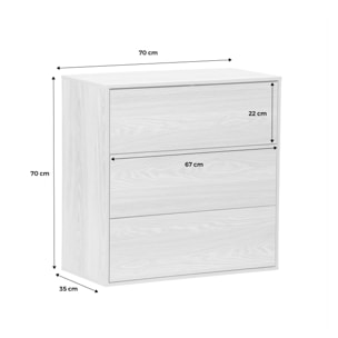 Commode. module de rangement décor bois noyer 3 tiroirs - Kompo