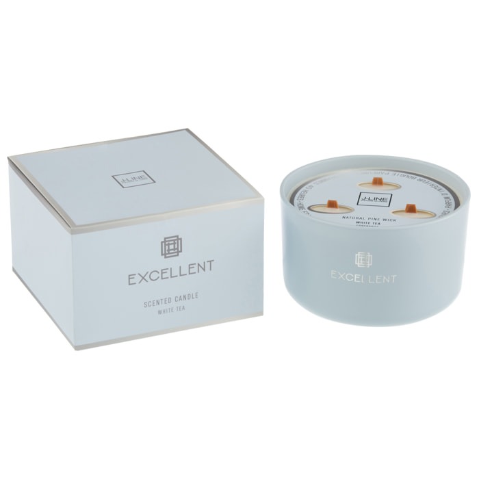 J-Line bougie parfumée Excellent - White Tea - verre - bleu clair – large – 40H