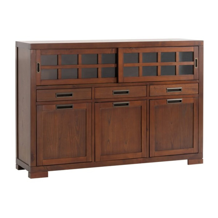 Buffet Kenia -bois massif de mindi et placage naturel de mindi-couleur teck 160 x 110 x 43 cm