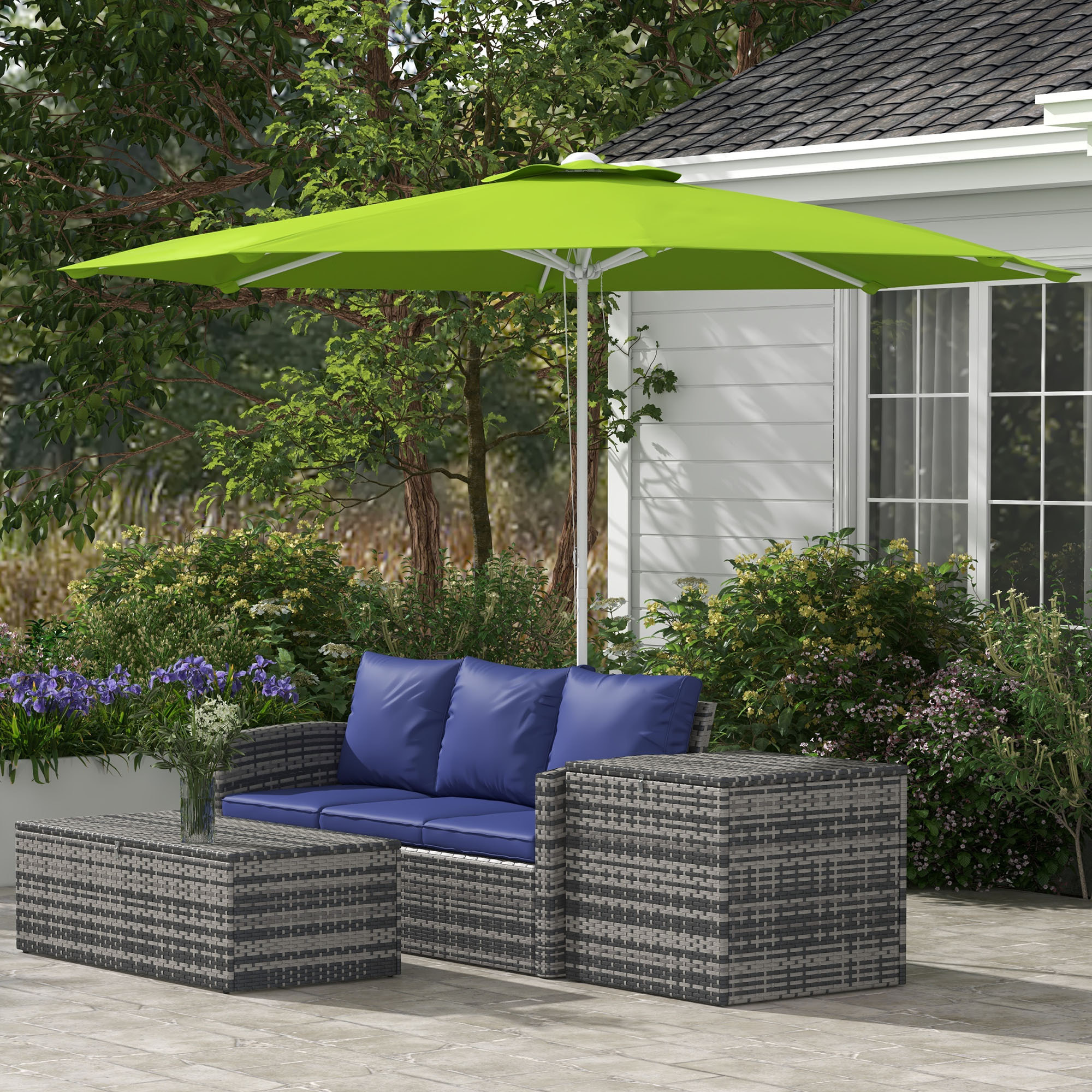 Parasol de jardin octogonal réglable Ø 292 x 242H cm métal polyester haute densité 180 g/m² vert