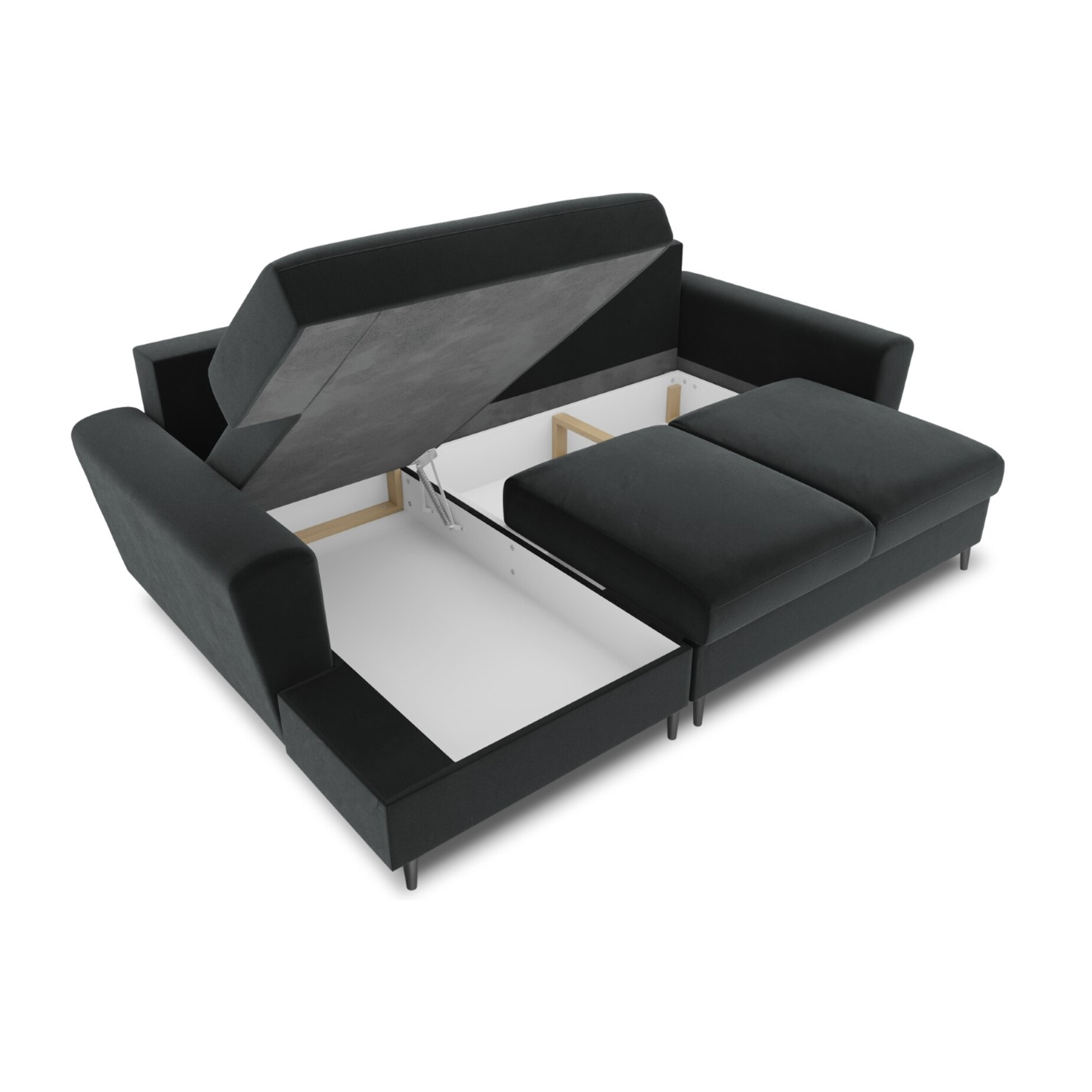 Canapé d'angle gauche convertible avec coffre de rangement "Kyoto" 4 places en velours gris foncé