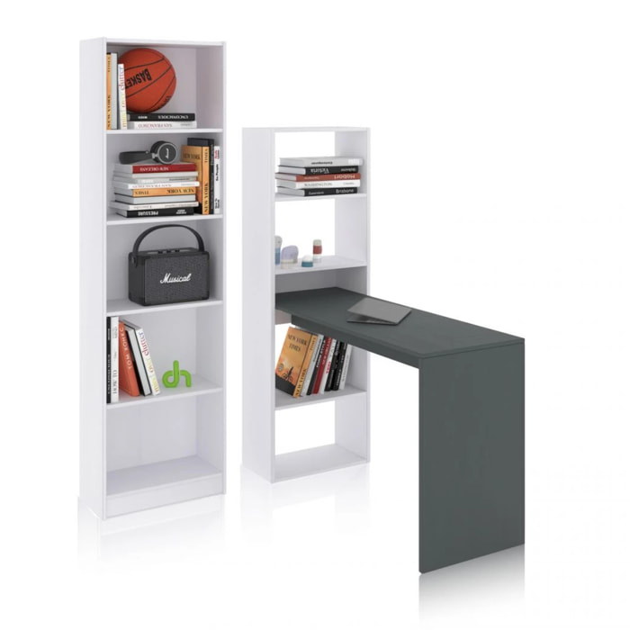 Pack escritorio y estantería Cosmic Plus Blanco Artik (Blanco Mate) - Gris Grafito
