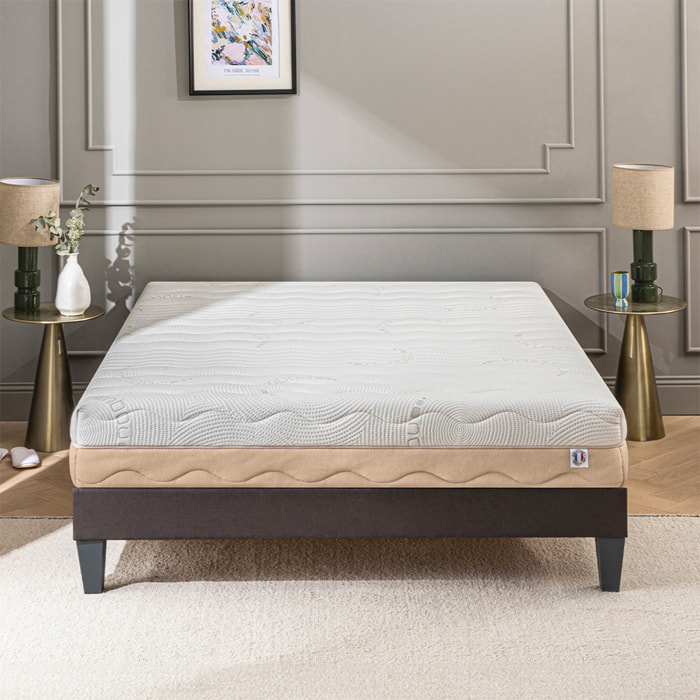 Ensemble Matelas Leman & Sommier KIT15, 25 cm, Mousse Supersoft Haute Résilience, Technologie Tri-Lattes, Soutien Medium