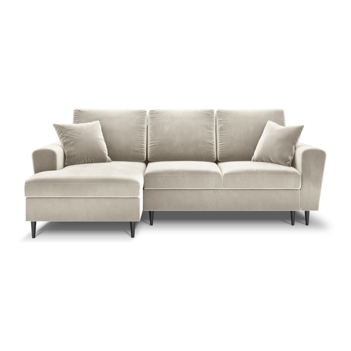 Canapé d'angle gauche convertible avec coffre de rangement "Kyoto" 4 places en velours beige clair