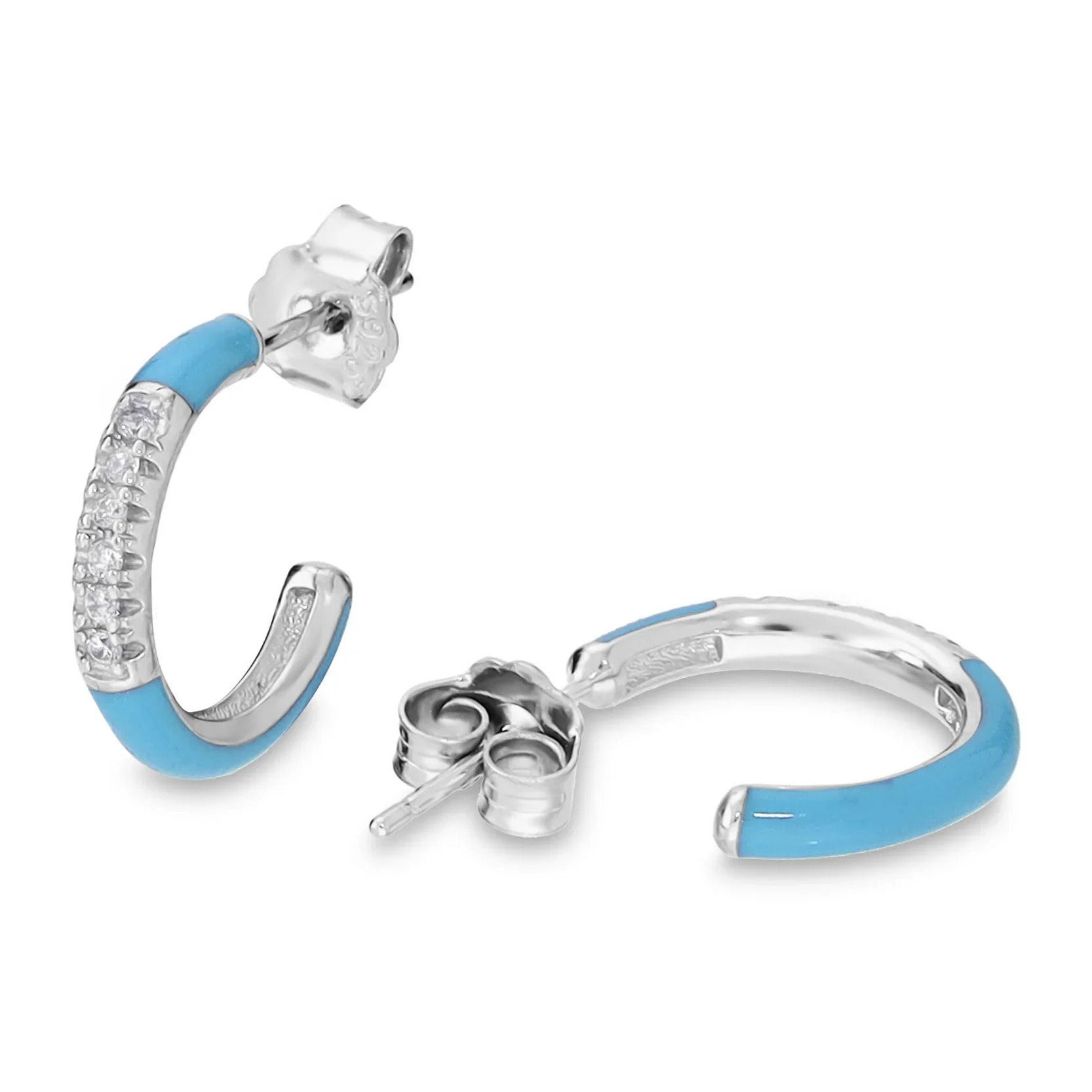 Orecchini Smaltati Neri in Argento 925 con Pavé di Cubic Zirconia