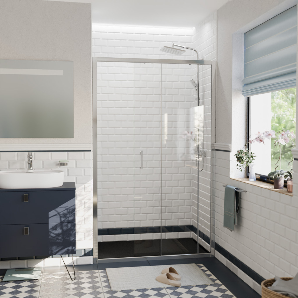PURA Porte de douche 120x195cm coulissante anticalcaire avec profilés Chrome brillant (CERAHP120C)
