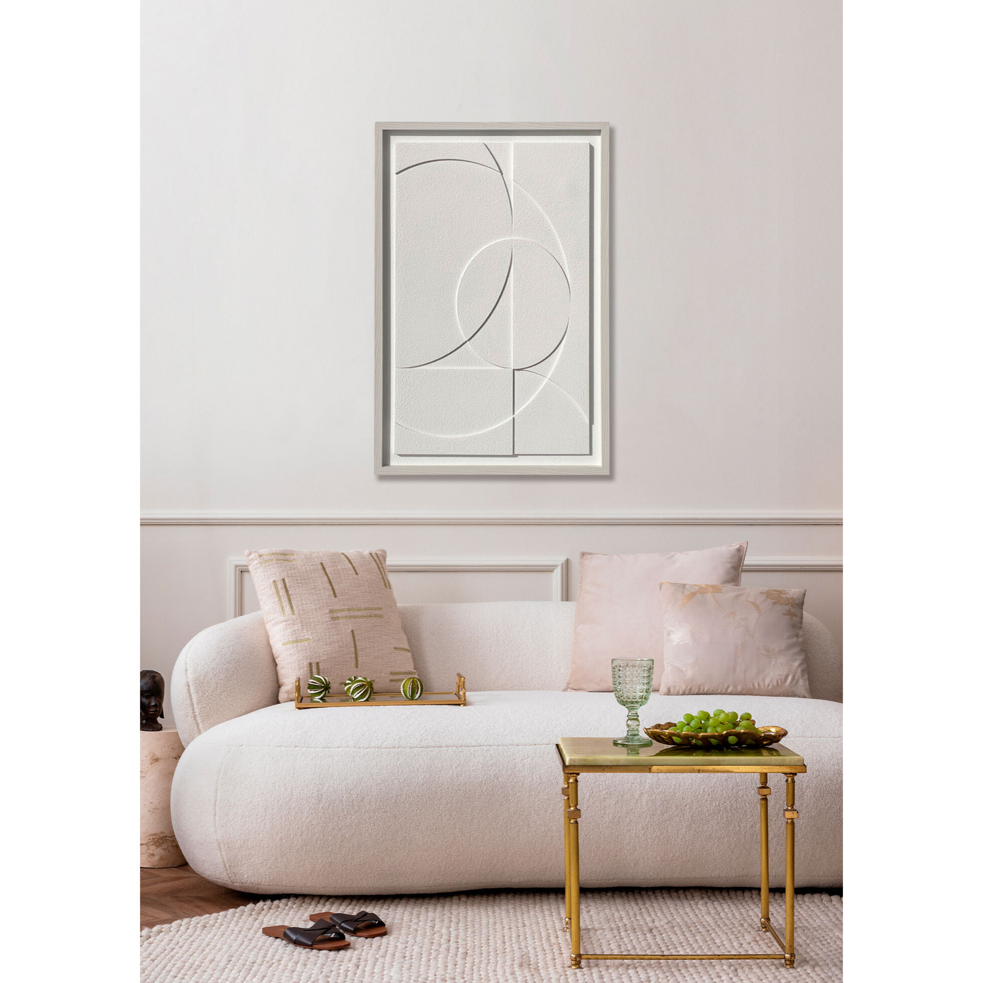 Cuadro Curves resina 3D texturizado geométrico blanco 93x63x4 cm