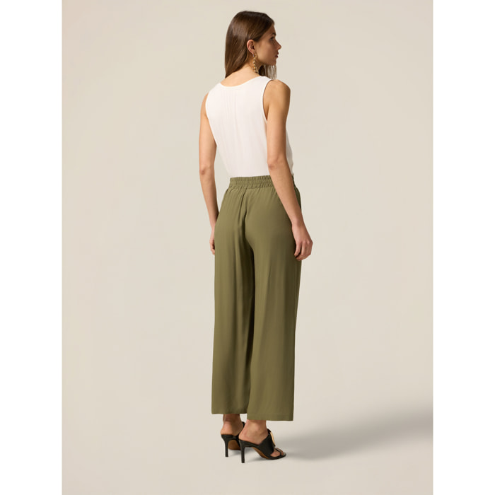 Oltre - Pantalones palazzo de viscosa - Verde militare