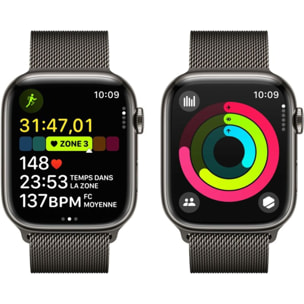 Montre connectée APPLE WATCH Serie 9 Cellular 45mm Acier/Graphite Milanais Graphite Loop