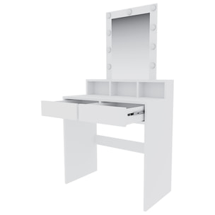 Toeletta Tavolino Da Trucco Tavolo Con 9 Luci LED Luminosità Regolabile Specchio 2 Cassetti 3 Scomparti Giorno Postazione Make Up 40x80x145 Cm Bianco