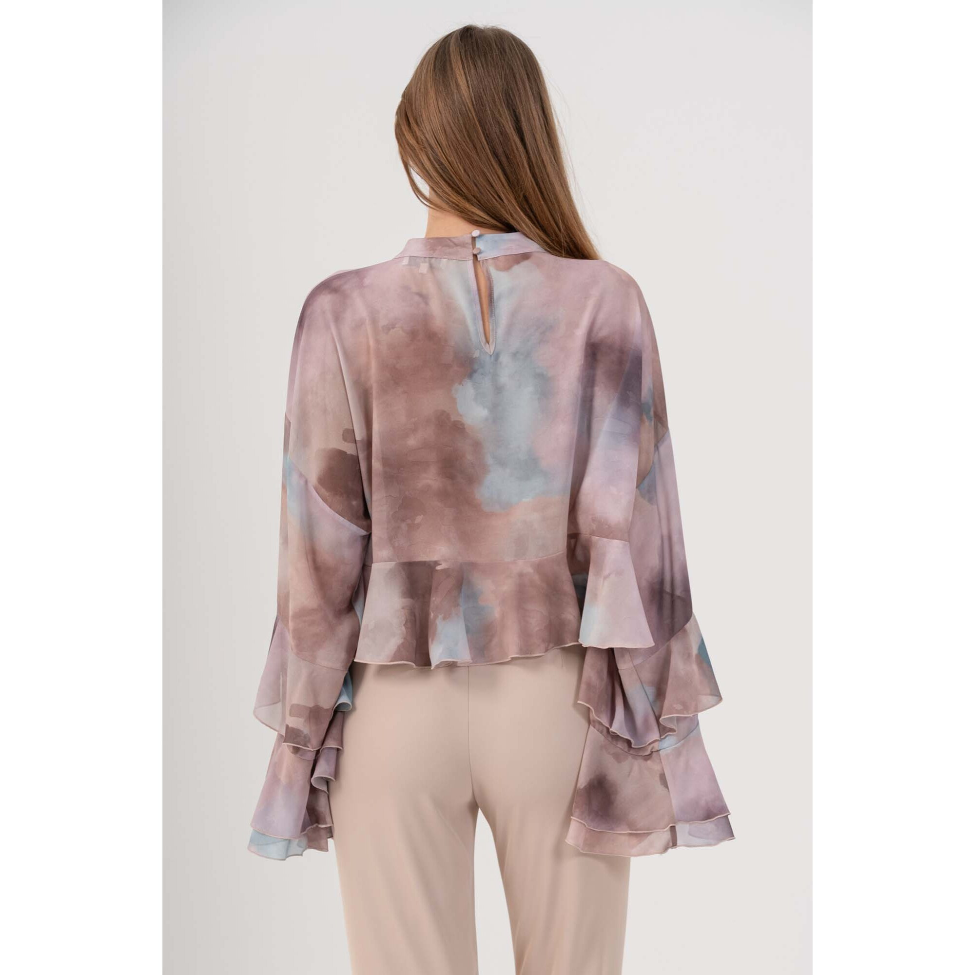 Kocca - Blusa velata con volant Donna, Fantasia, Girocollo