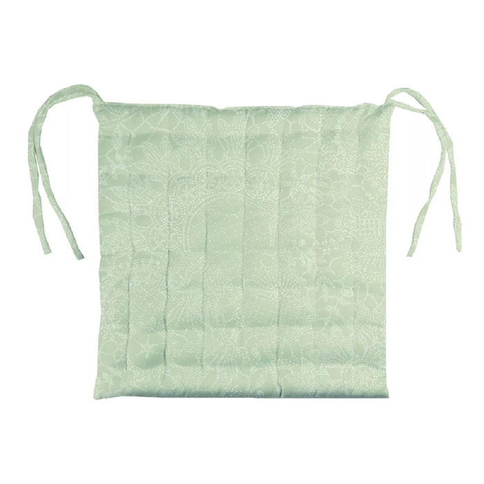 Galette de chaise pur coton enduit motif jacquard Mille guipures jade