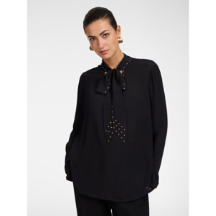Elena Mirò - Blusa in viscosa con fiocco - Nero