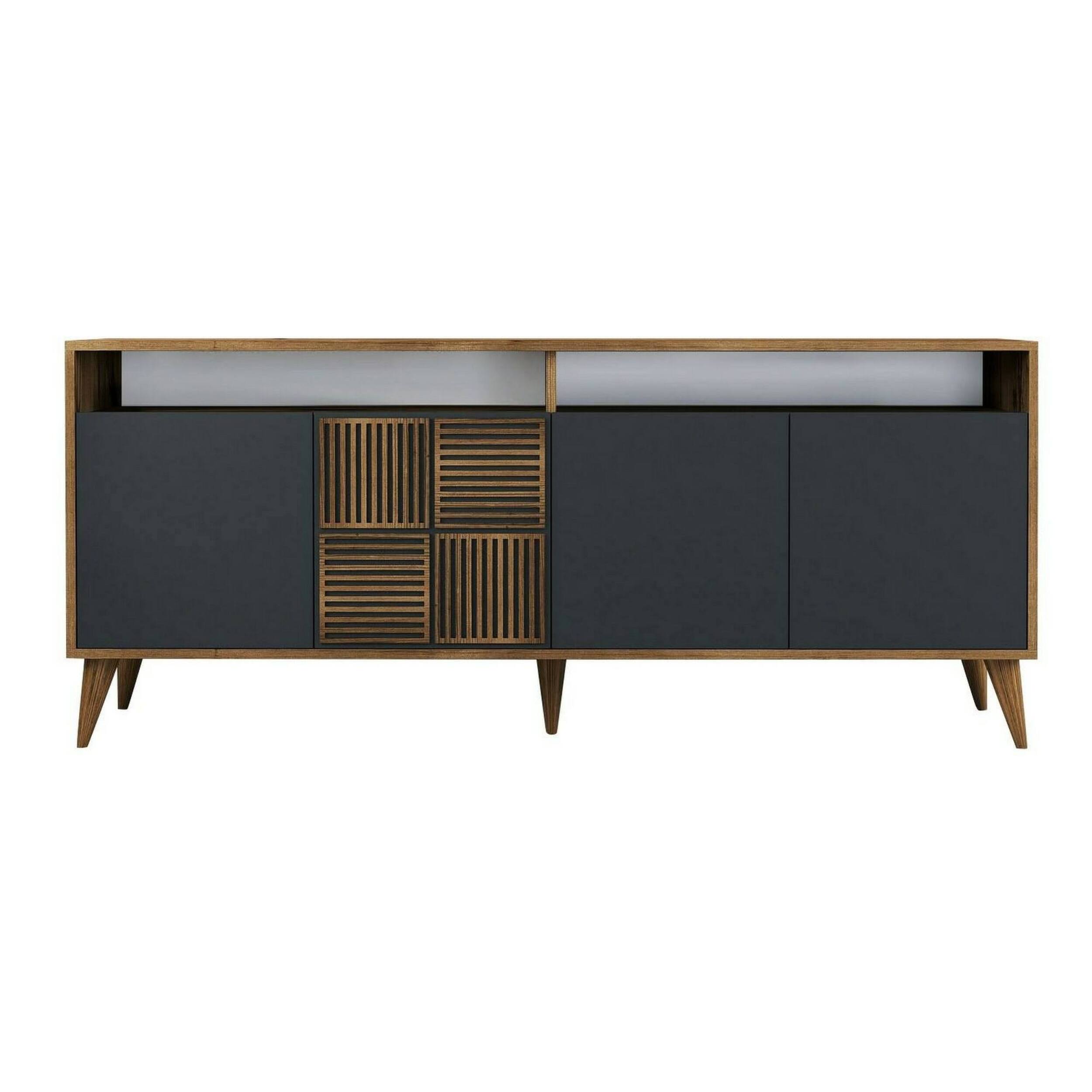Consolle Jole, Credenza da soggiorno, Armadio basso per TV, Base parete attrezzata, 180x35 h79 cm, Noce e Antracite