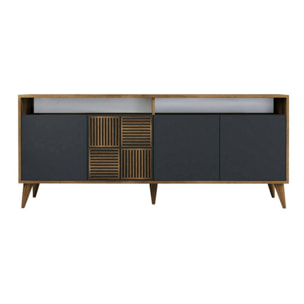Consolle Jole, Credenza da soggiorno, Armadio basso per TV, Base parete attrezzata, 180x35 h79 cm, Noce e Antracite