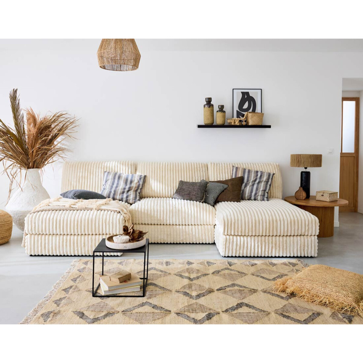 Jasper - module méridienne - en fausse fourrure côtelée - Beige