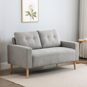 Sofá de 2 Plazas Sillón Moderno Tapizado en Poliéster con 2 Cojines Reposabrazos y Patas de Madera de Caucho para Dormitorio Oficina 145x76x88 cm Gris