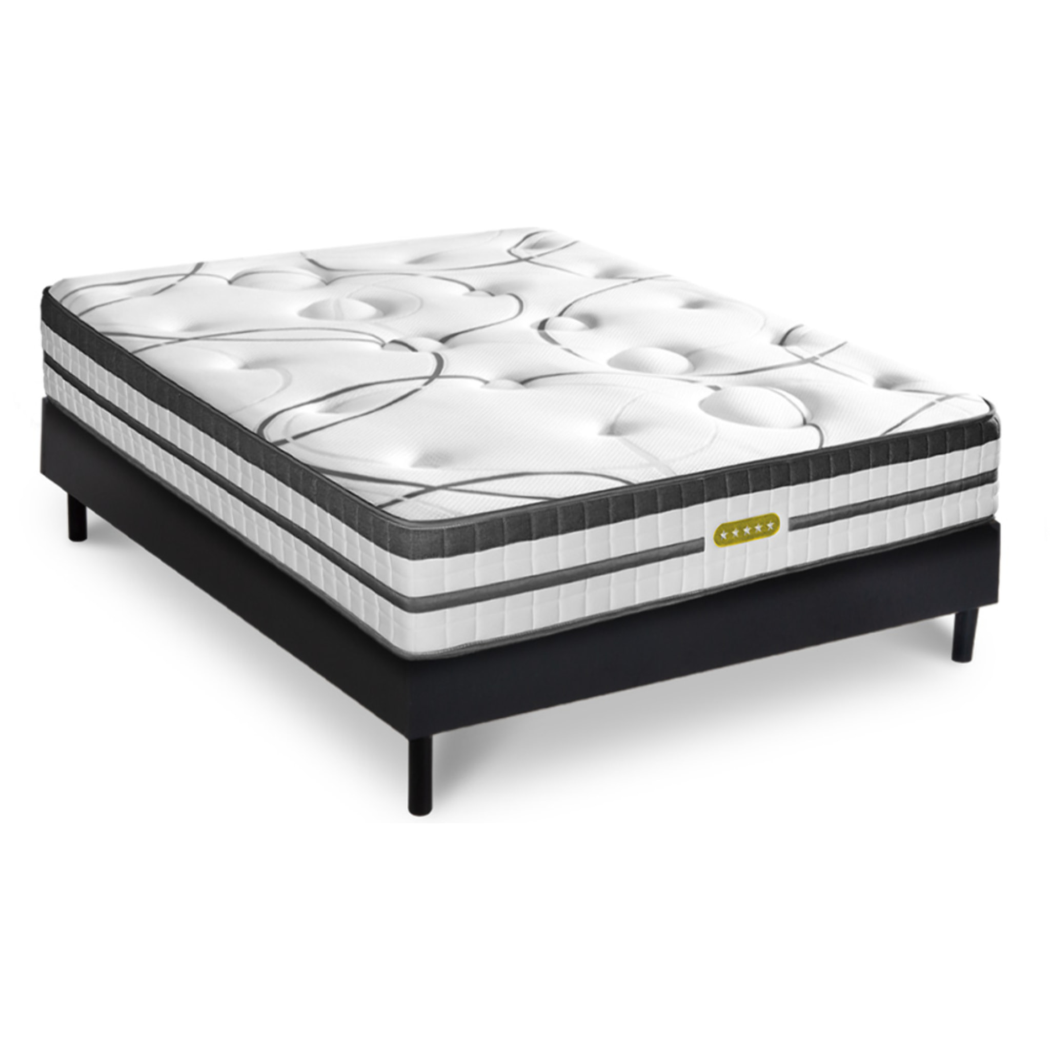 Ensemble Matelas Hybride Concorde & Sommier Bois, Ressorts Ensachés & Mémoire de Forme, 26 cm, Technologie Tri-lattes, Soutien Ferme