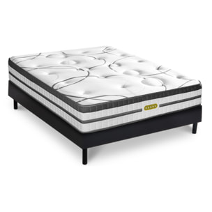 Ensemble Matelas Hybride Concorde & Sommier Bois, Ressorts Ensachés & Mémoire de Forme, 26 cm, Technologie Tri-lattes, Soutien Ferme