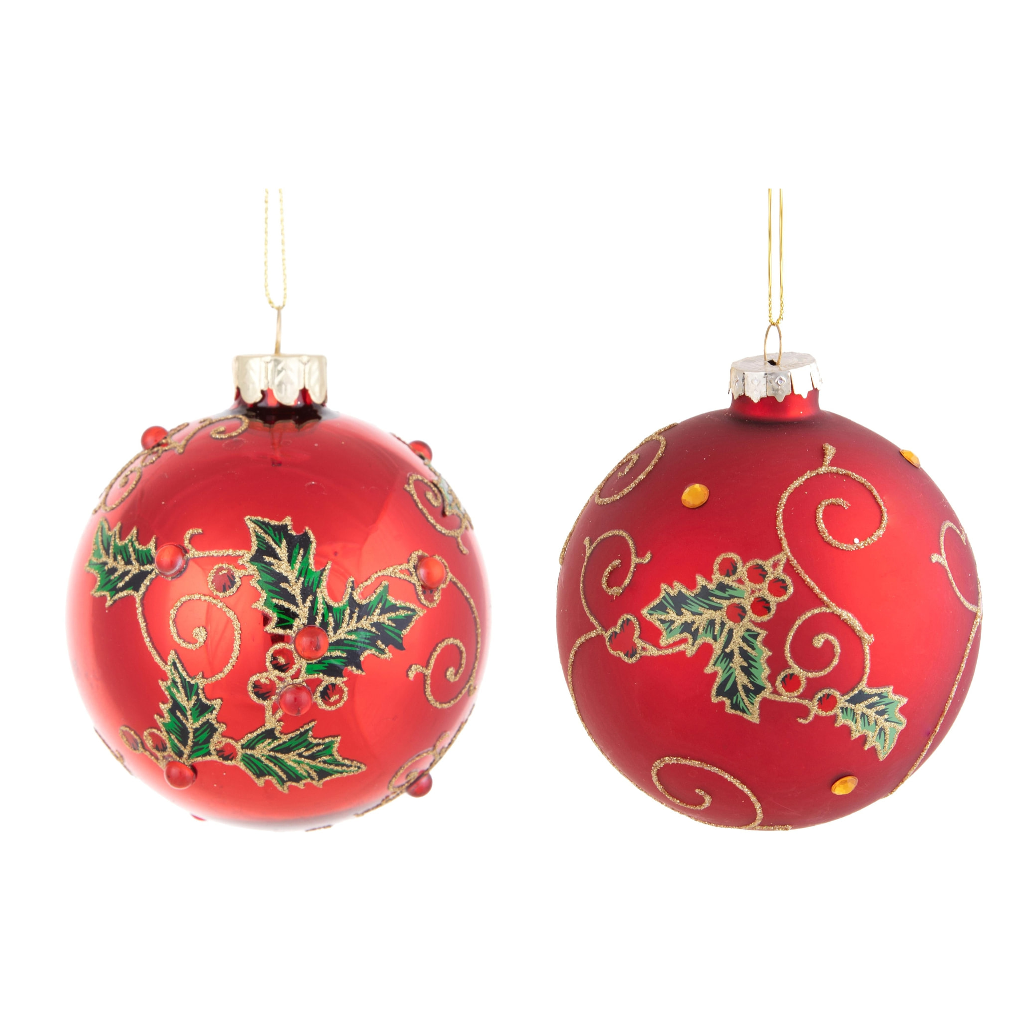 Sfera di natale con agrifoglio - Pezzi 8 - Colore Rosso - 10X10X10cm - Bianchi Dino -